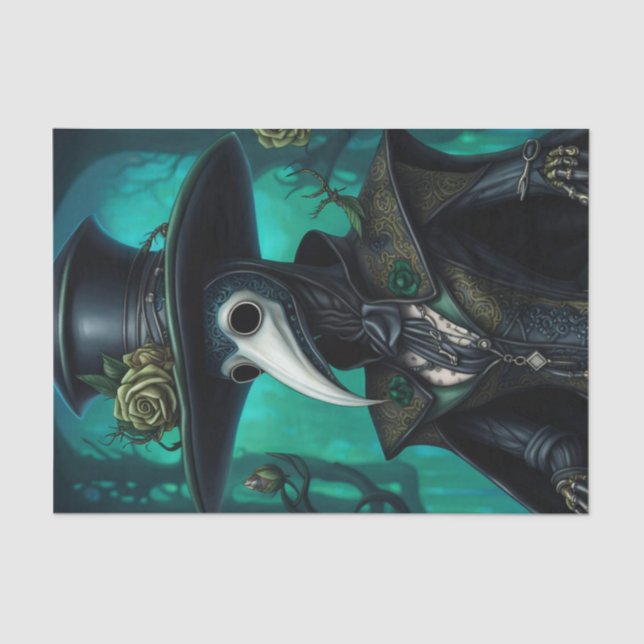 Green and Blue Cartoon Plague Doctor Decoupage  Tissue Paper (Front)