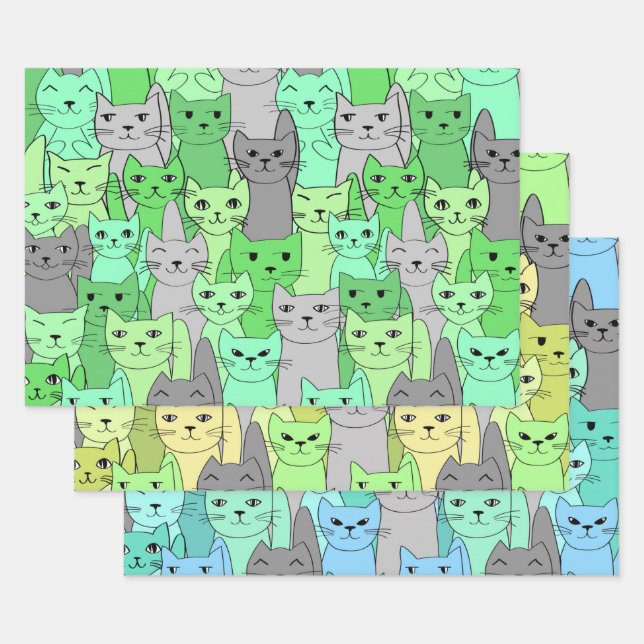 Green and Blue Cats Design Wrapping Paper Sets (Set)