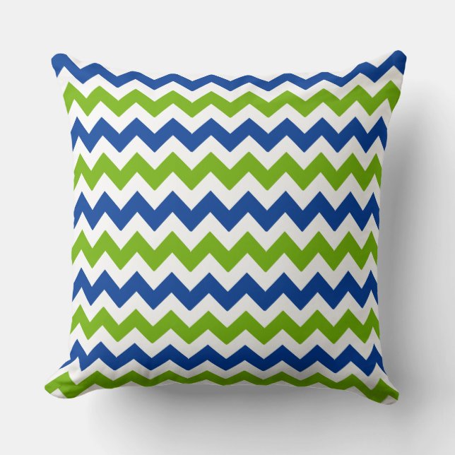 Green and Blue Chevron and Polka Dots Cushion (Front)