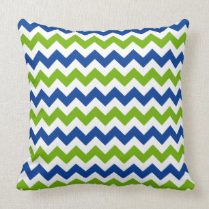 Green and Blue Chevron and Polka Dots Cushion