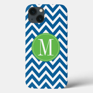 Green and Blue Chevron Custom Monogram iPhone 13 Case