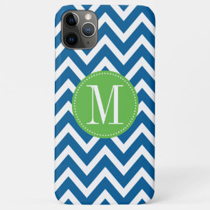 Green and Blue Chevron Custom Monogram iPhone 11 Pro Max Case