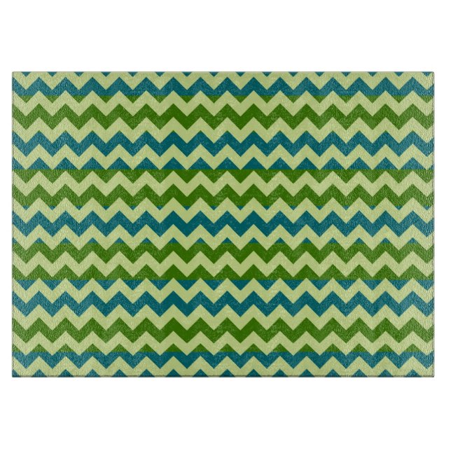 Green and Blue Chevron Pattern Cutting Board (Front)