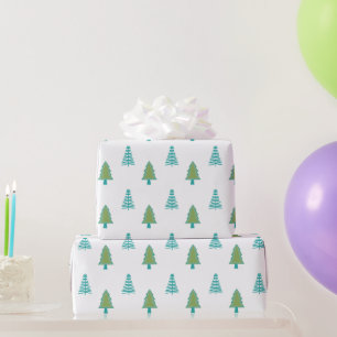 Green and Blue Christmas tree pattern Wrapping Paper