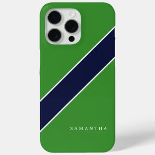 Green and Blue Diagonal Stripe Personalised iPhone 15 Pro Max Case