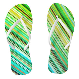 Green and Blue Diagonal Striped Thongs