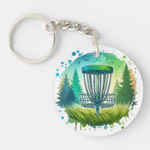 Green and Blue Disc Golf Themed Key Ring