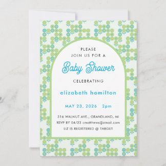Green and Blue Dots Modern Baby Shower Invitation