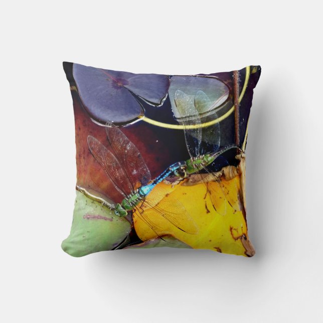 green and blue  dragonfly, green eyes cushion (Front)