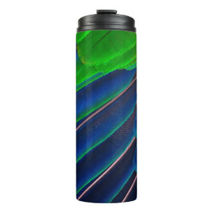 Green and blue feather close-up photography thermal tumbler