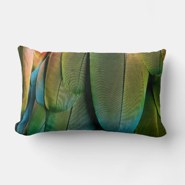 Green and blue feathers lumbar cushion (Front)