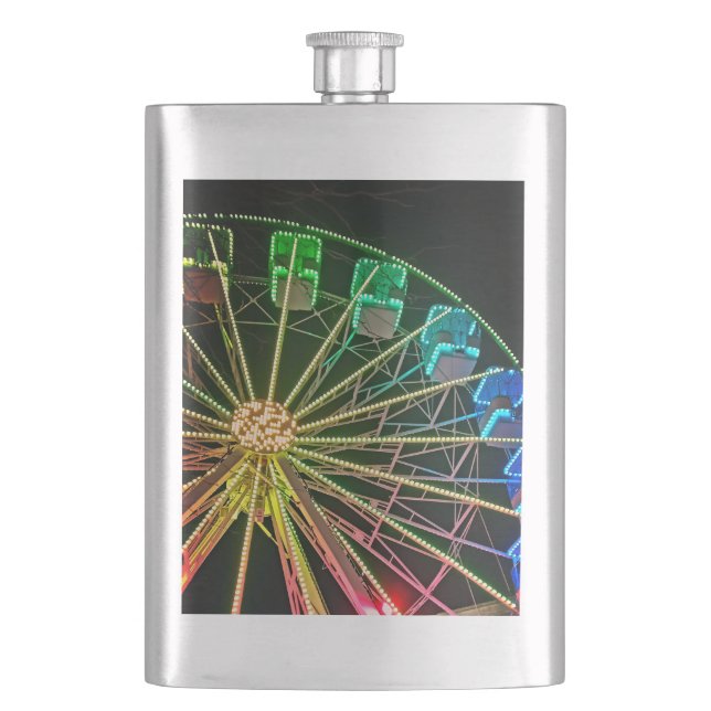 Green and blue Ferris wheel Hip Flask (Front)