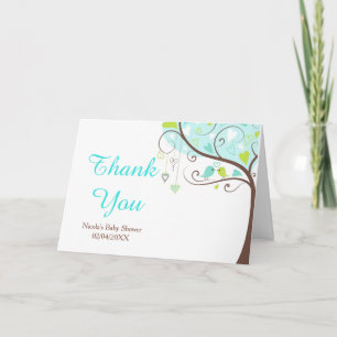 Green and Blue Floral Bird Baby Shower Thank You