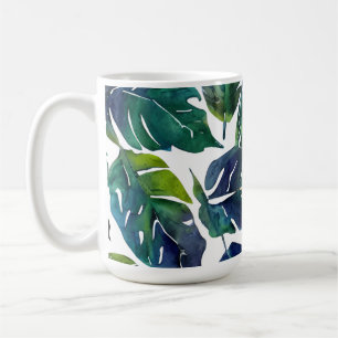 Green and Blue Foliage Philodendron Botanical Coffee Mug