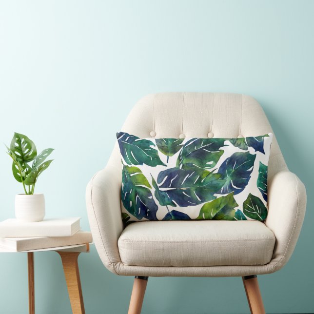Green and Blue Foliage Philodendron Botanical   Lumbar Cushion (Chair)
