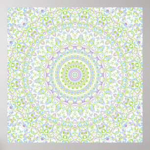 Green and Blue Geometric Mandala Pattern Poster