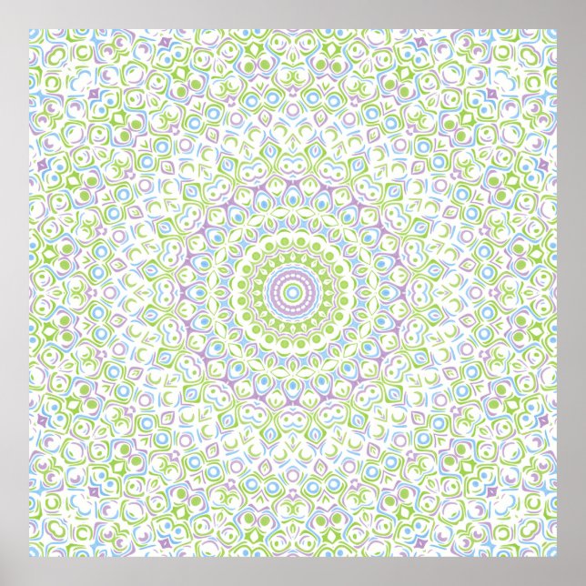 Green and Blue Geometric Mandala Pattern Poster (Front)