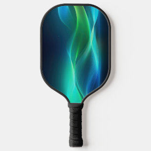 Green and blue glowing wavy lines pickleball paddle