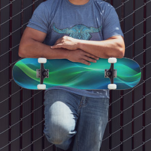 Green and blue glowing wavy lines skateboard