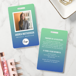 Green and Blue Gradient Employee  ID Badge