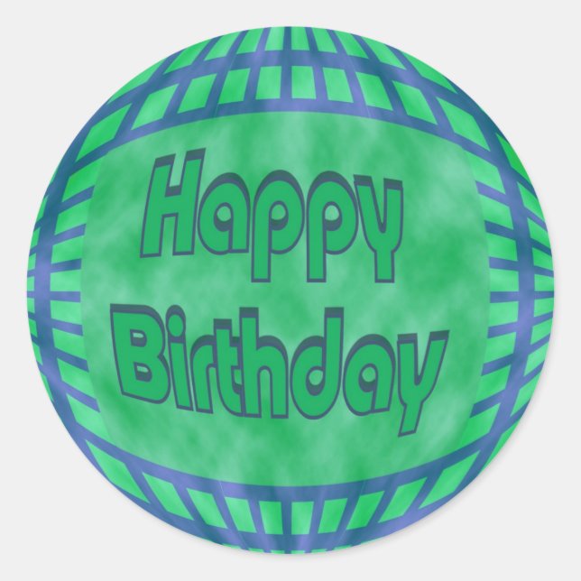 green and blue Happy Birthday Classic Round Sticker (Front)
