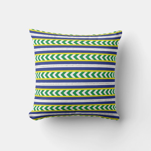 Green and blue Latvian Latgale Ethnic Folk art Cushion (Front)
