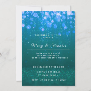 Green and Blue Lights and Glitter Wedding Invitation