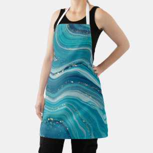 Green And Blue Liquid Marble Apron