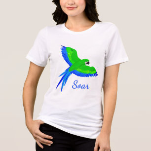 Green and Blue Macaw in Flight Tri-Blend Shirt
