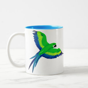 Green and Blue Macaw / Parrot in flight Two-Tone Coffee Mug