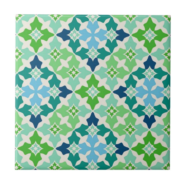 Green and Blue Moroccan Inspired  Ceramic Tile (Front)