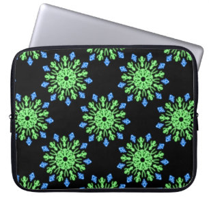 Green and blue neon flower laptop sleeve