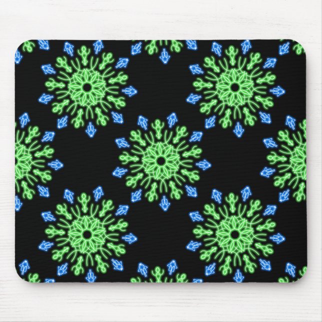 Green and blue neon flower mouse pad (Front)