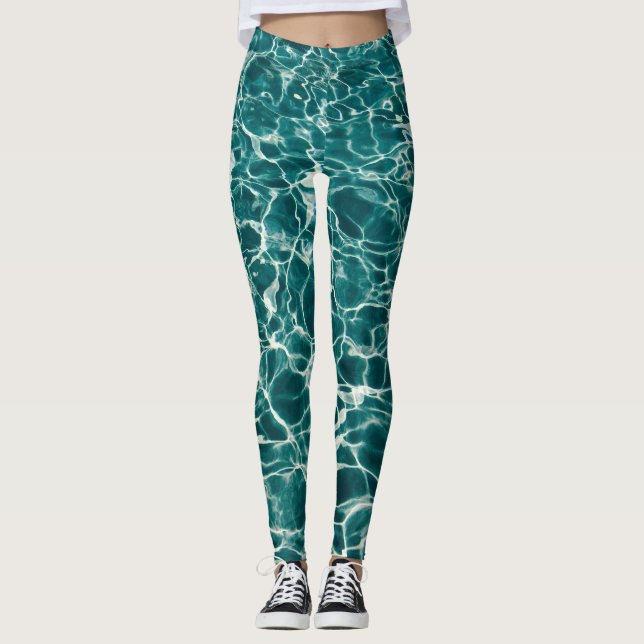Green and blue ocean waves  leggings (Front)