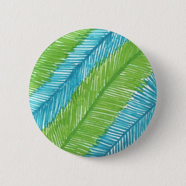 Green and Blue Palm Leaves Pattern 6 Cm Round Badge (Front)