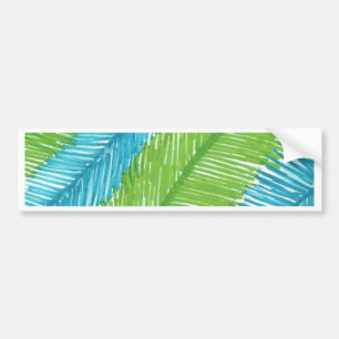 Green and Blue Palm Leaves Pattern Bumper Sticker