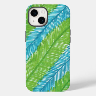 Green and Blue Palm Leaves Pattern iPhone Case