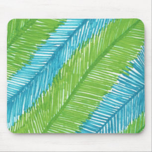 Green and Blue Palm Leaves Pattern Mouse Pad