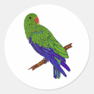Green and Blue Parrot Mosaic on Branch Classic Round Sticker