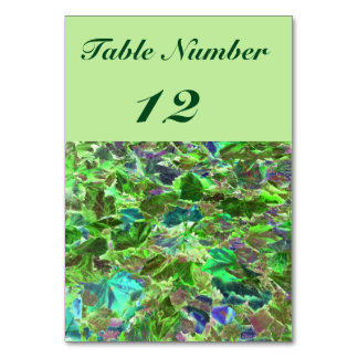Green and Blue Pattern, Abstract Leaves Table Number