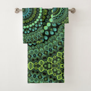 Green and Blue Peacock Mandala Design Bath Towel Set