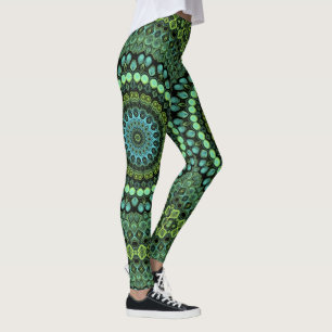 Green and Blue Peacock Mandala Design Leggings