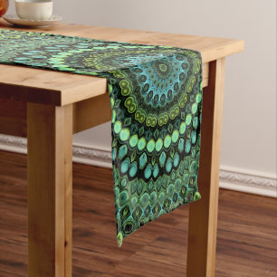 Green and Blue Peacock Mandala Design Long Table Runner