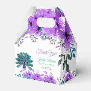 Green and Blue Peacock Purple Watercolor Flowers Favour Box