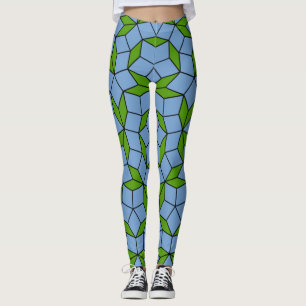Green and Blue Penrose Rhombus Pattern Leggings