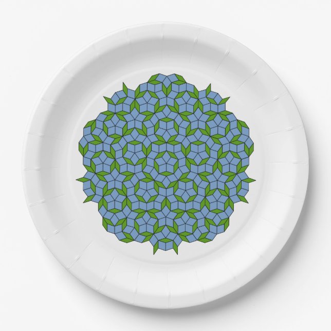 Green and Blue Penrose Rhombus Pattern Paper Plate (Front)