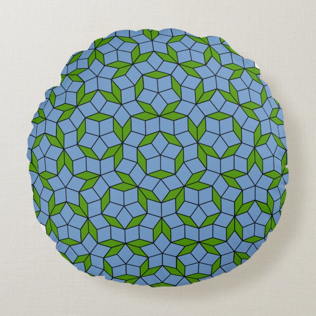 Green and Blue Penrose Rhombus Pattern Round Cushion (Front)