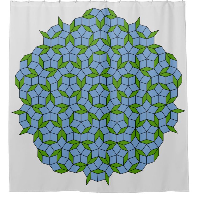 Green and Blue Penrose Rhombus Pattern Shower Curtain (Front)