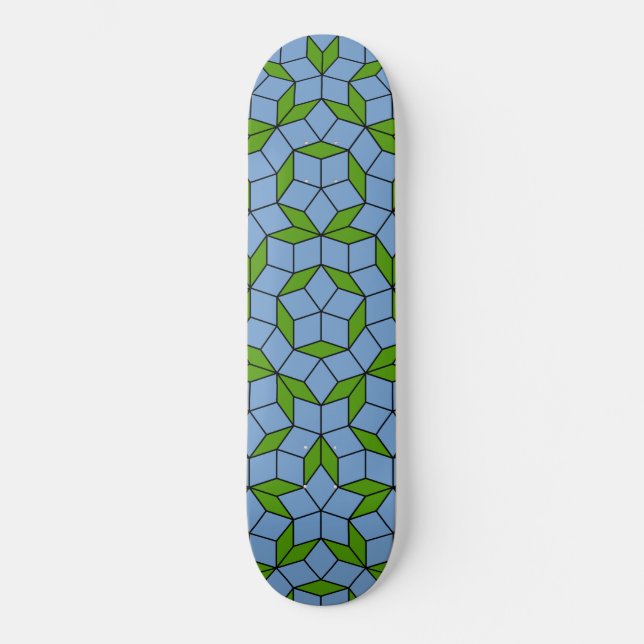 Green and Blue Penrose Rhombus Pattern Skateboard (Front)