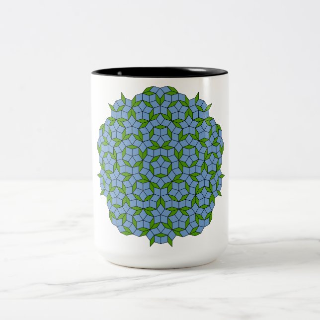 Green and Blue Penrose Rhombus Pattern Two-Tone Coffee Mug (Center)